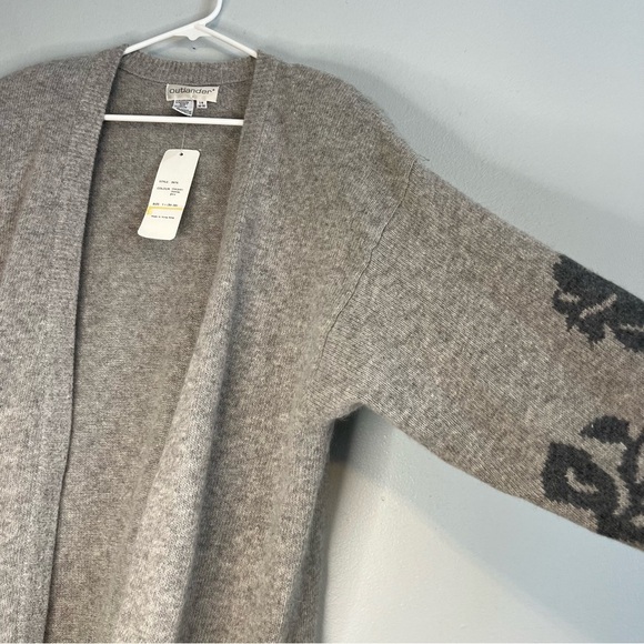 NWT Outlander Lambswool Angora Open Front Cardigan Gray Flower Long Sz 1X Long - Picture 4 of 11